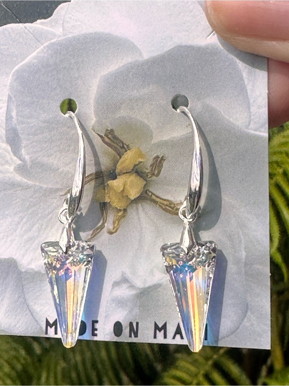 Swarovski Aurora Borealis Iridescent Crystal Spike 1.5” Drop Silver Earrings